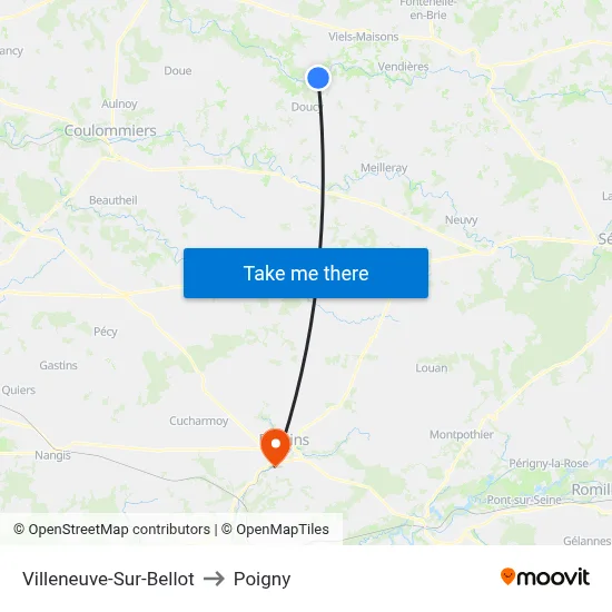 Villeneuve-Sur-Bellot to Poigny map