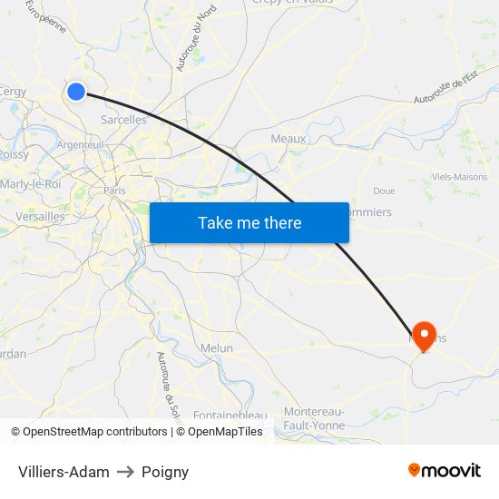 Villiers-Adam to Poigny map