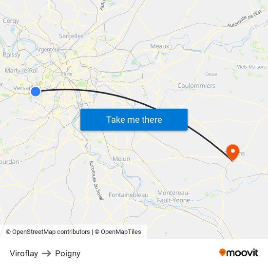 Viroflay to Poigny map