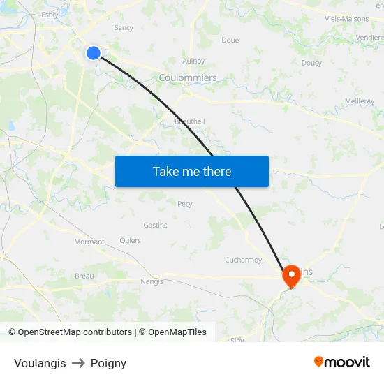 Voulangis to Poigny map