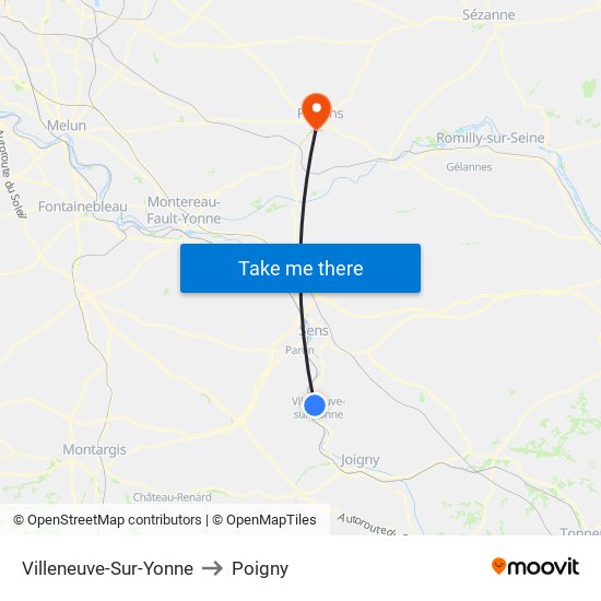 Villeneuve-Sur-Yonne to Poigny map