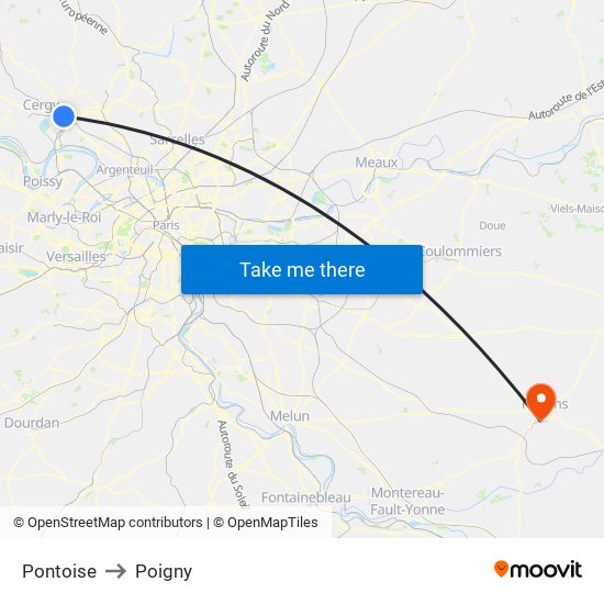 Pontoise to Poigny map