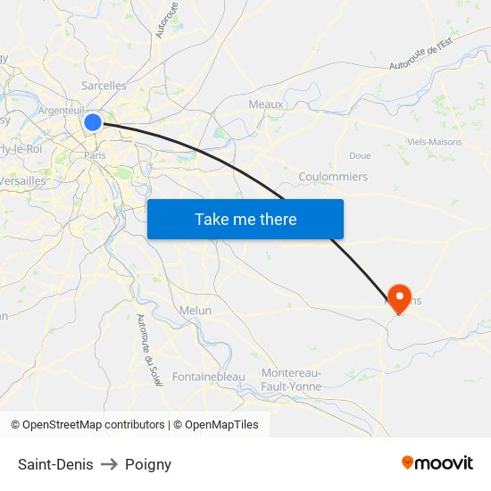 Saint-Denis to Poigny map