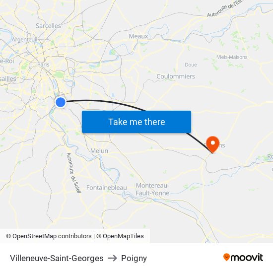 Villeneuve-Saint-Georges to Poigny map