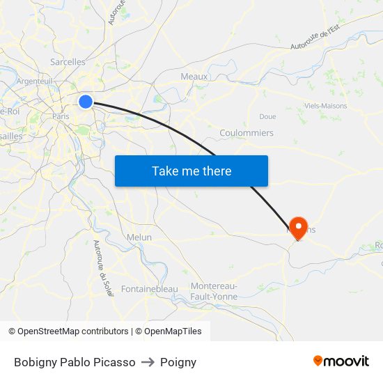 Bobigny Pablo Picasso to Poigny map