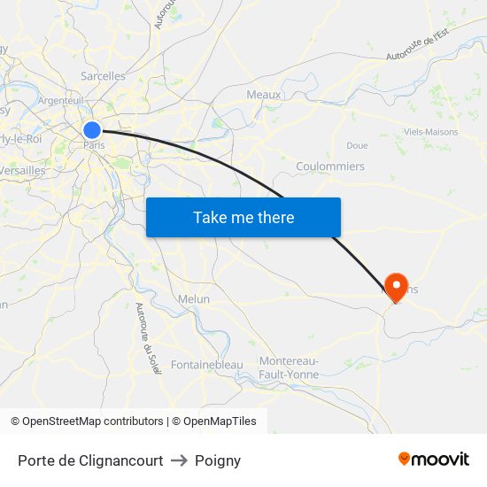 Porte de Clignancourt to Poigny map