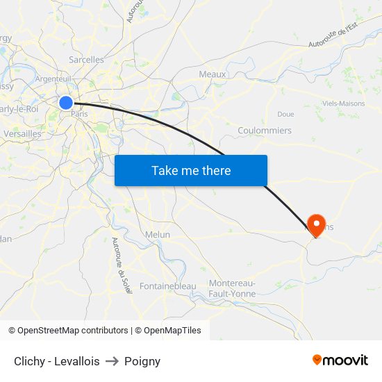 Clichy - Levallois to Poigny map