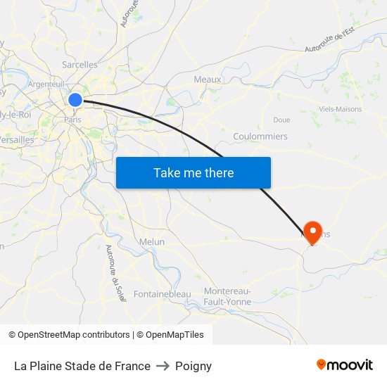 La Plaine Stade de France to Poigny map
