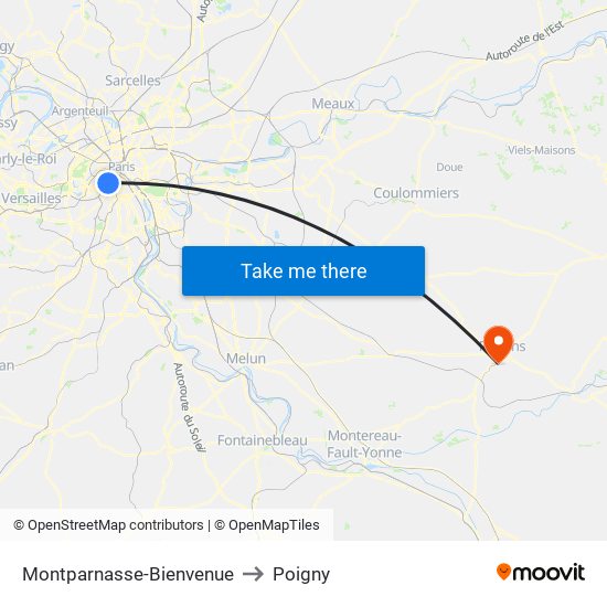 Montparnasse-Bienvenue to Poigny map