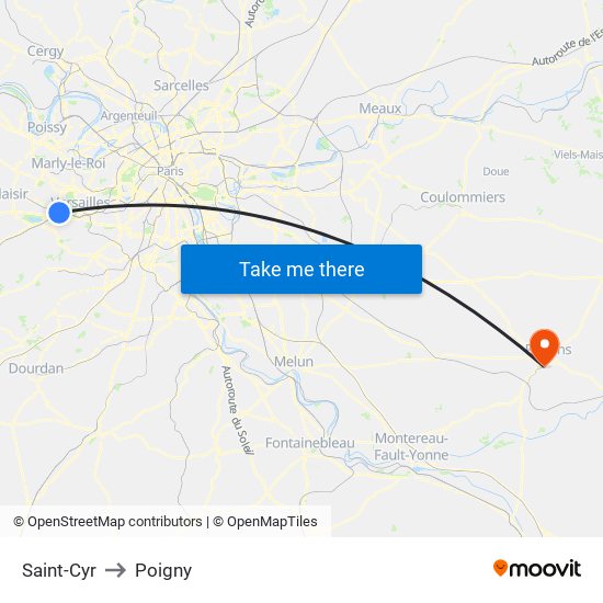 Saint-Cyr to Poigny map