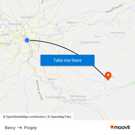Bercy to Poigny map