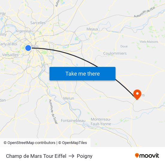Champ de Mars Tour Eiffel to Poigny map