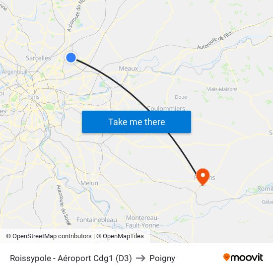 Roissypole - Aéroport Cdg1 (D3) to Poigny map