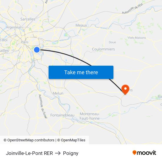 Joinville-Le-Pont RER to Poigny map