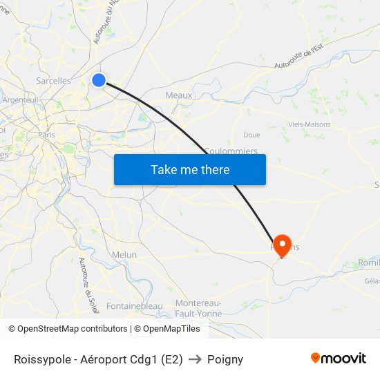 Roissypole - Aéroport Cdg1 (E2) to Poigny map