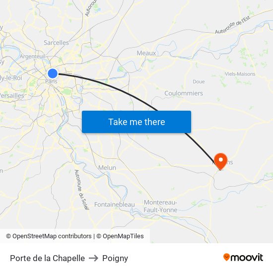 Porte de la Chapelle to Poigny map