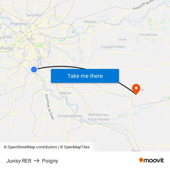 Juvisy RER to Poigny map