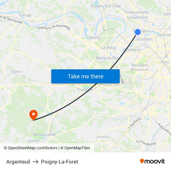 Argenteuil to Poigny-La-Foret map