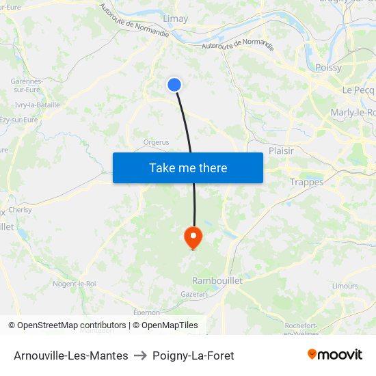 Arnouville-Les-Mantes to Poigny-La-Foret map