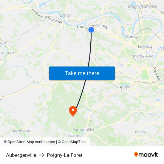 Aubergenville to Poigny-La-Foret map