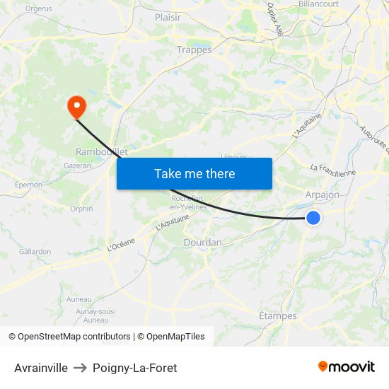 Avrainville to Poigny-La-Foret map