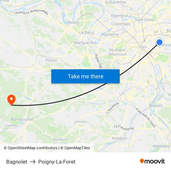 Bagnolet to Poigny-La-Foret map