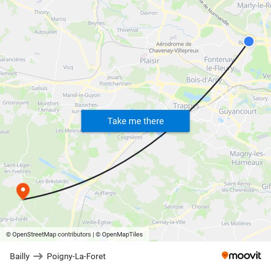 Bailly to Poigny-La-Foret map
