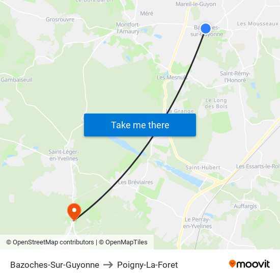 Bazoches-Sur-Guyonne to Poigny-La-Foret map