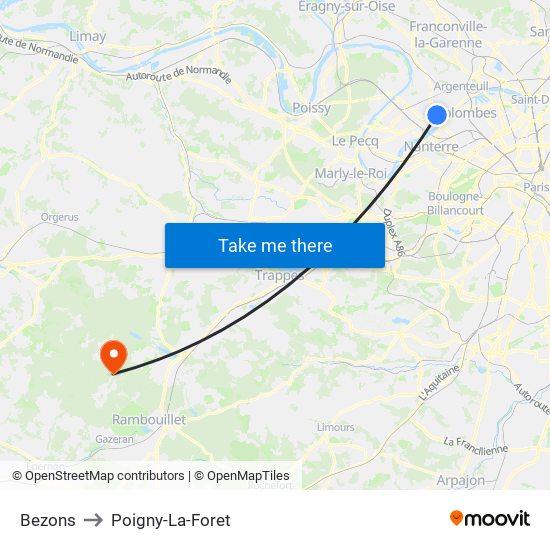 Bezons to Poigny-La-Foret map