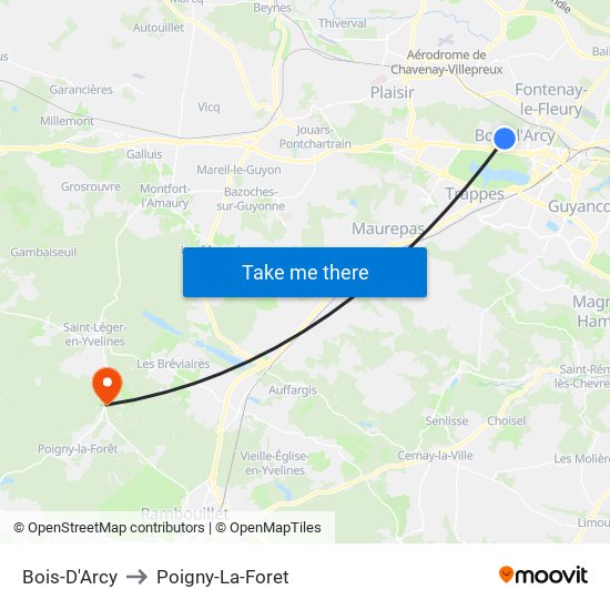 Bois-D'Arcy to Poigny-La-Foret map