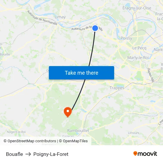 Bouafle to Poigny-La-Foret map