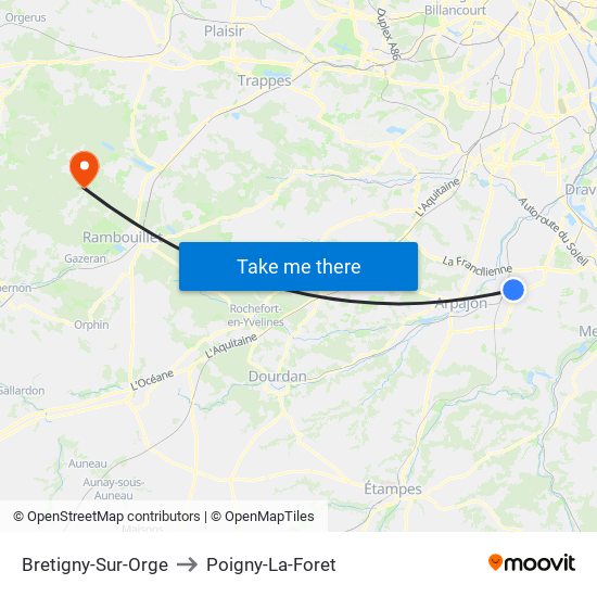 Bretigny-Sur-Orge to Poigny-La-Foret map