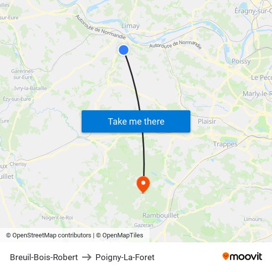 Breuil-Bois-Robert to Poigny-La-Foret map