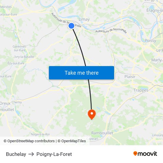 Buchelay to Poigny-La-Foret map
