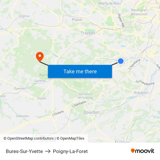 Bures-Sur-Yvette to Poigny-La-Foret map