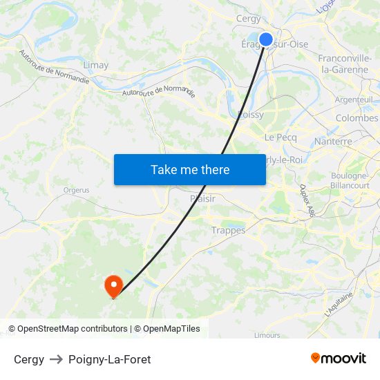 Cergy to Poigny-La-Foret map
