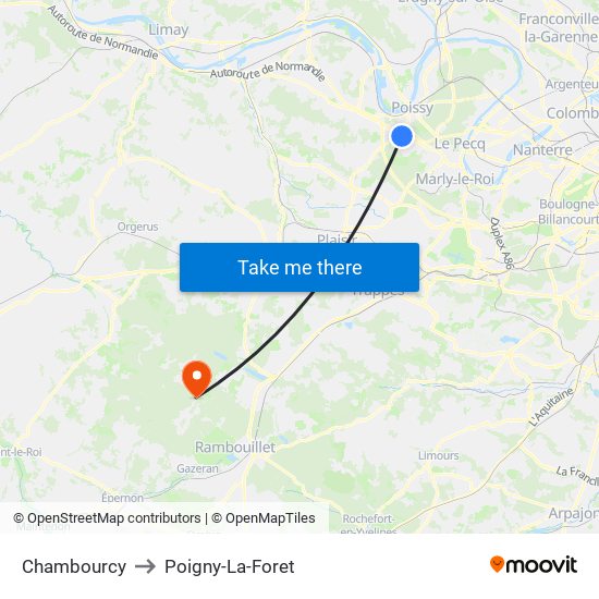 Chambourcy to Poigny-La-Foret map