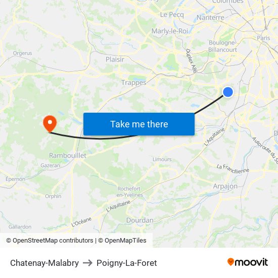 Chatenay-Malabry to Poigny-La-Foret map