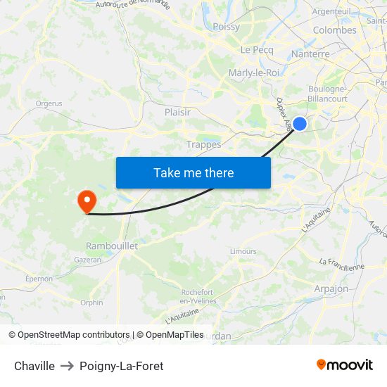 Chaville to Poigny-La-Foret map