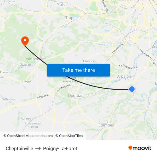 Cheptainville to Poigny-La-Foret map