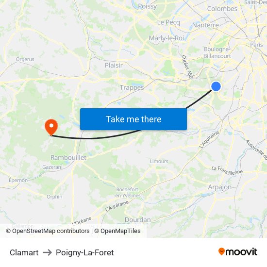 Clamart to Poigny-La-Foret map