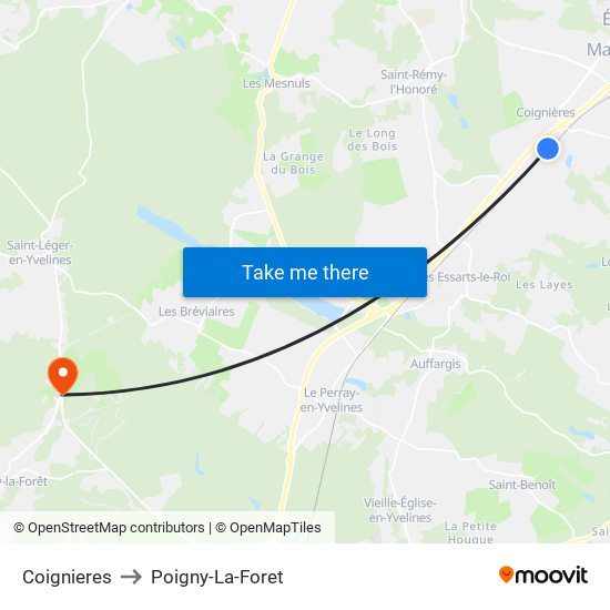 Coignieres to Poigny-La-Foret map