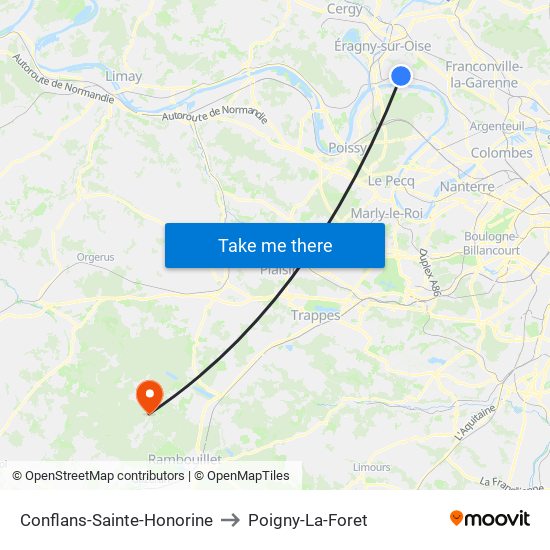Conflans-Sainte-Honorine to Poigny-La-Foret map