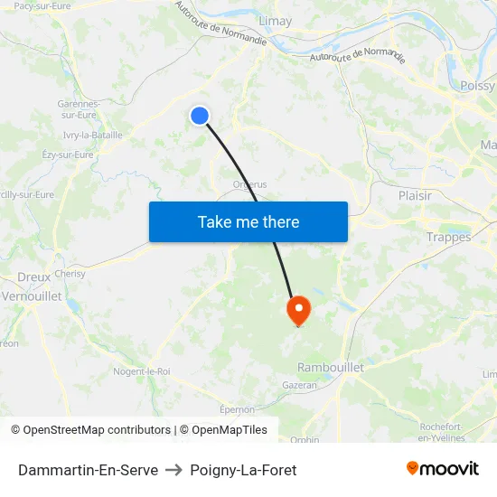 Dammartin-En-Serve to Poigny-La-Foret map