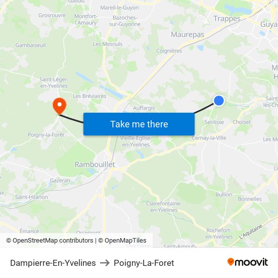 Dampierre-En-Yvelines to Poigny-La-Foret map