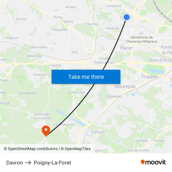 Davron to Poigny-La-Foret map