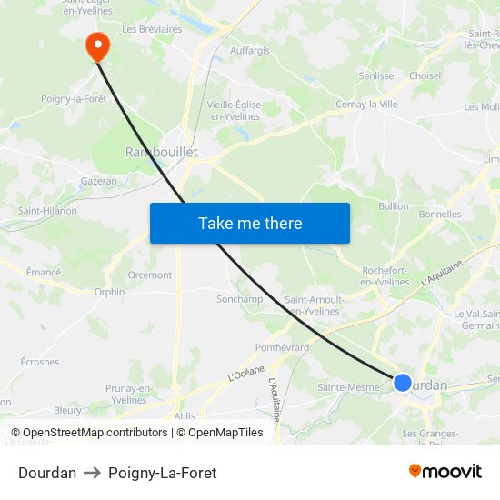 Dourdan to Poigny-La-Foret map