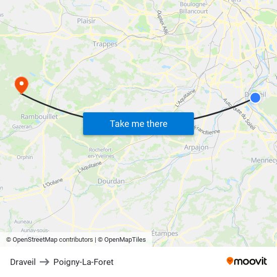 Draveil to Poigny-La-Foret map