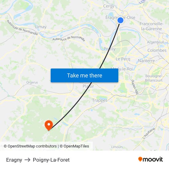 Eragny to Poigny-La-Foret map