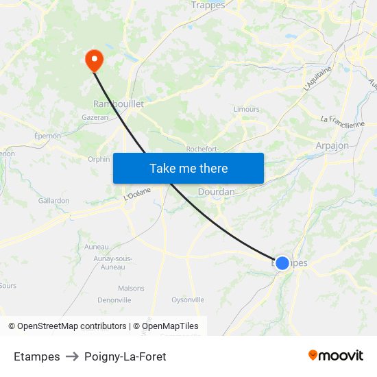 Etampes to Poigny-La-Foret map